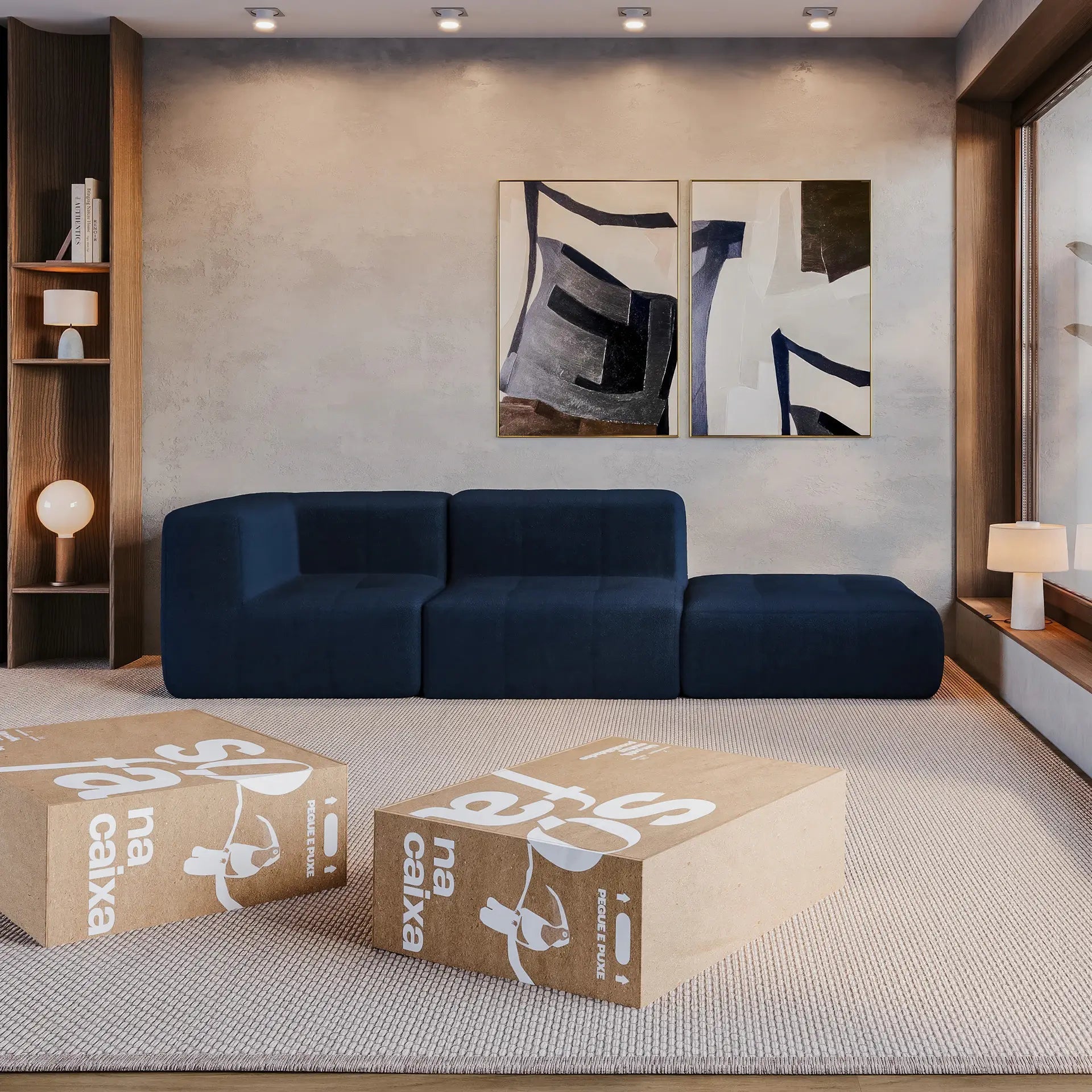 The Growing Sofa | 3-Piece Modular Sofa with 1 Corner Piece, 1 Armless Chair, and 1 Ottoman - Blue