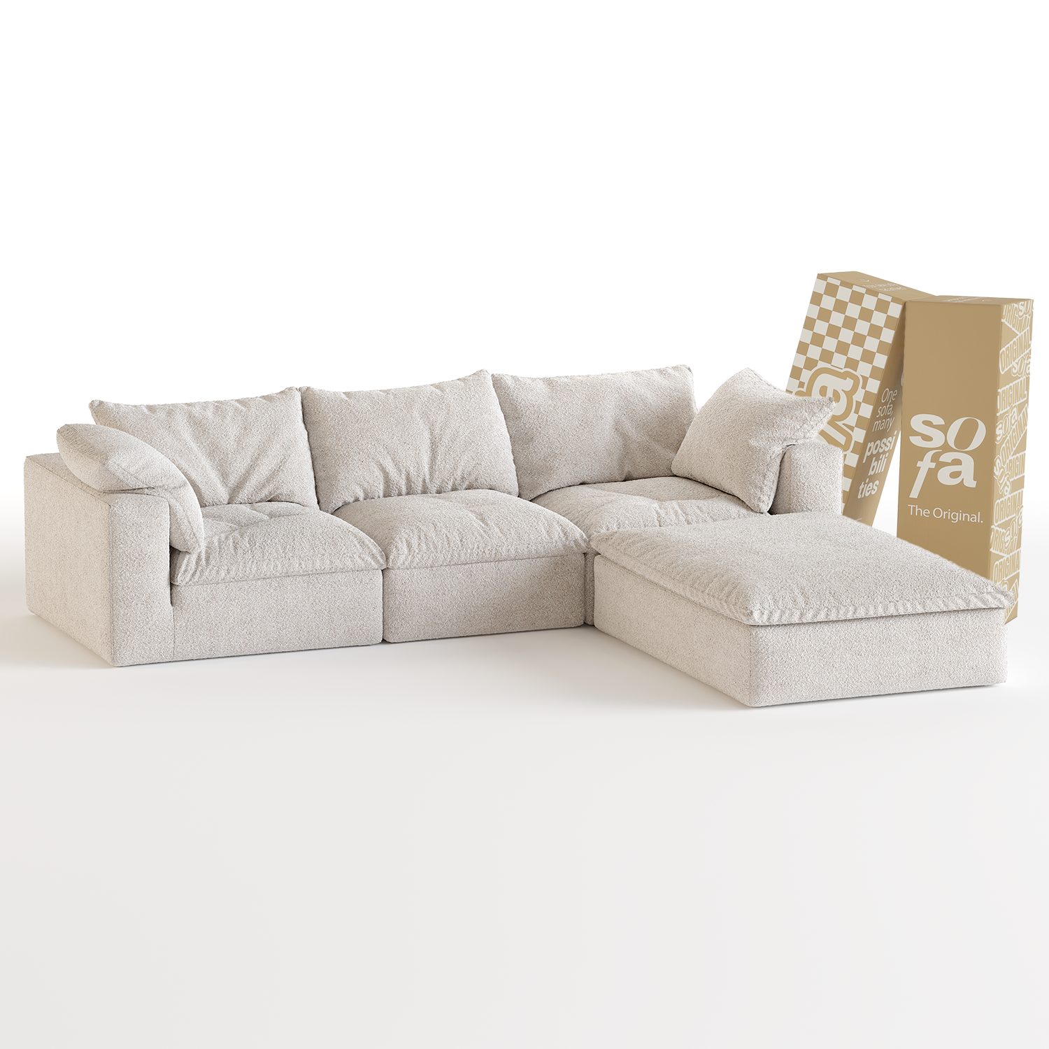 The growing sofa Siena 3 seats + 1 Chaise in Boucle - Linen