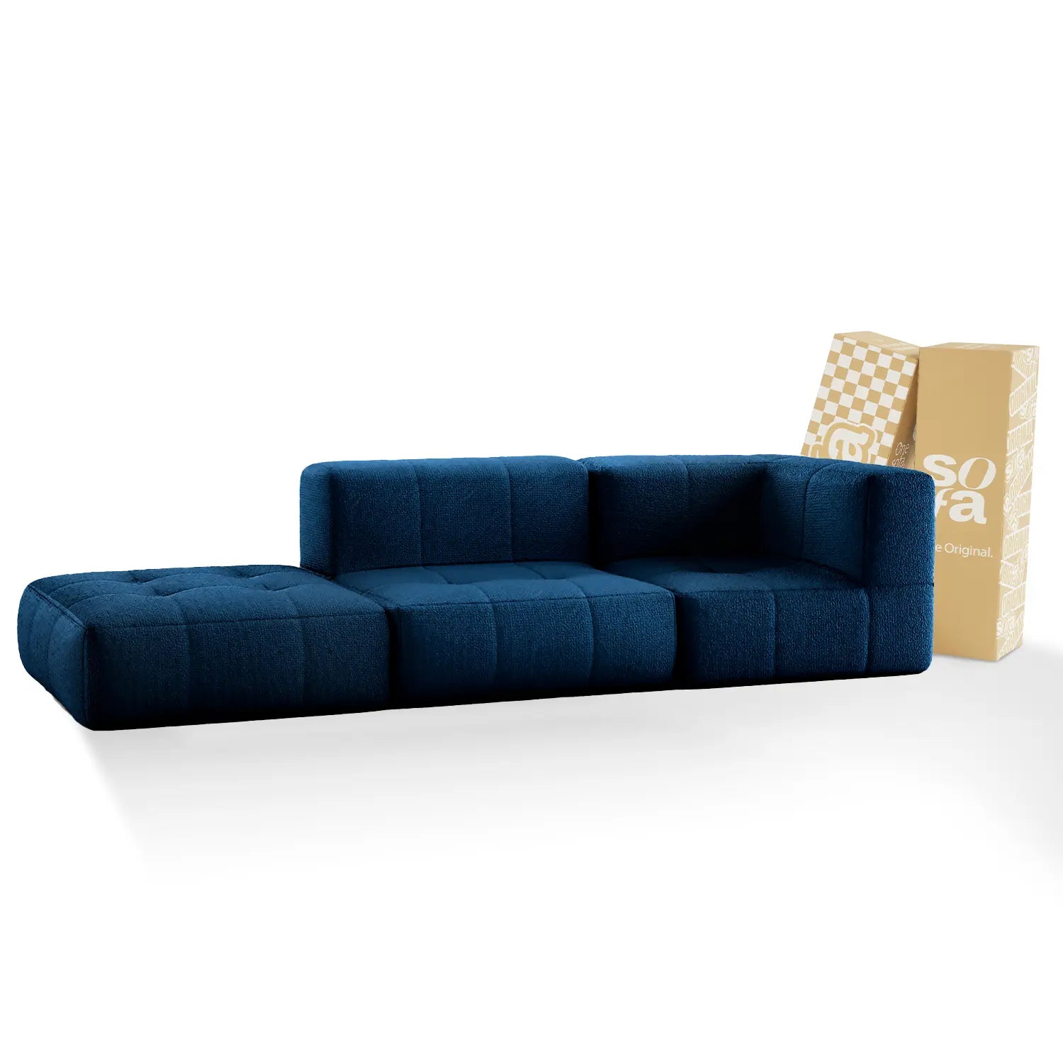 The Growing Sofa | 3-Piece Modular Sofa with 1 Corner Piece, 1 Armless Chair, and 1 Ottoman - Blue