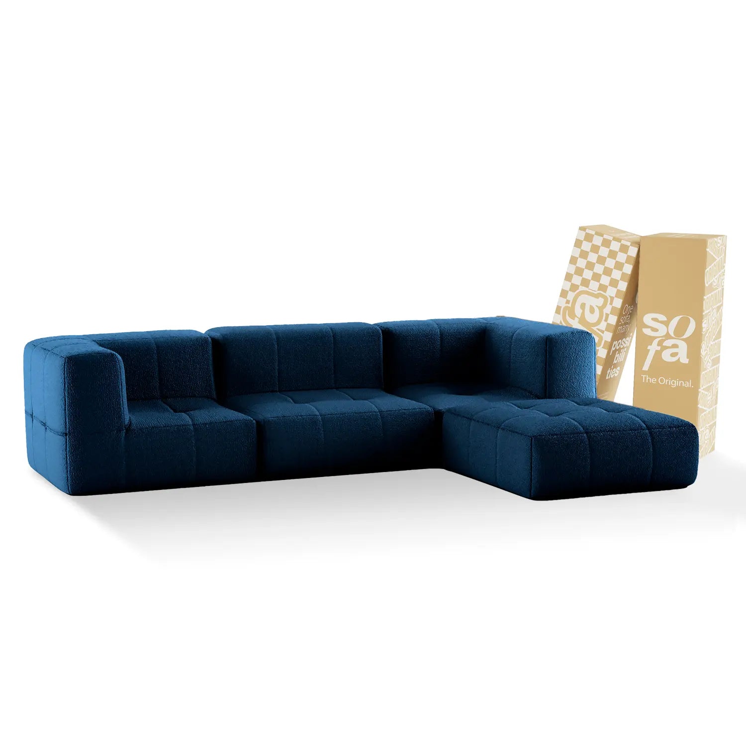 The Growing Sofa | 4-Piece Modular Sofa with 2 Corner Pieces, 1 Armless Chair, and 1 Ottoman - Blue