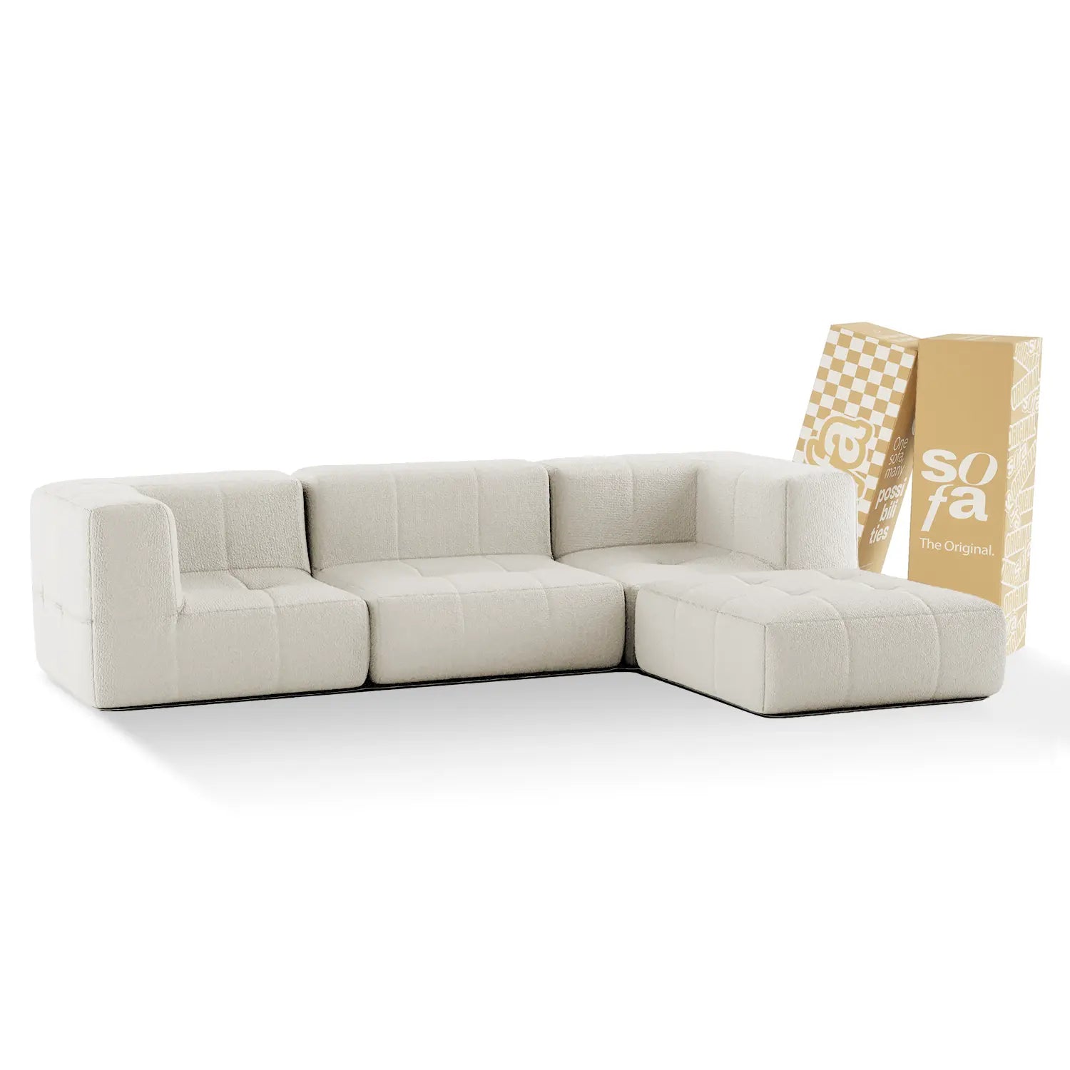 The Growing Sofa | 4-Piece Modular Sofa with 2 Corner Pieces, 1 Armless Chair, and 1 Ottoman - Linen