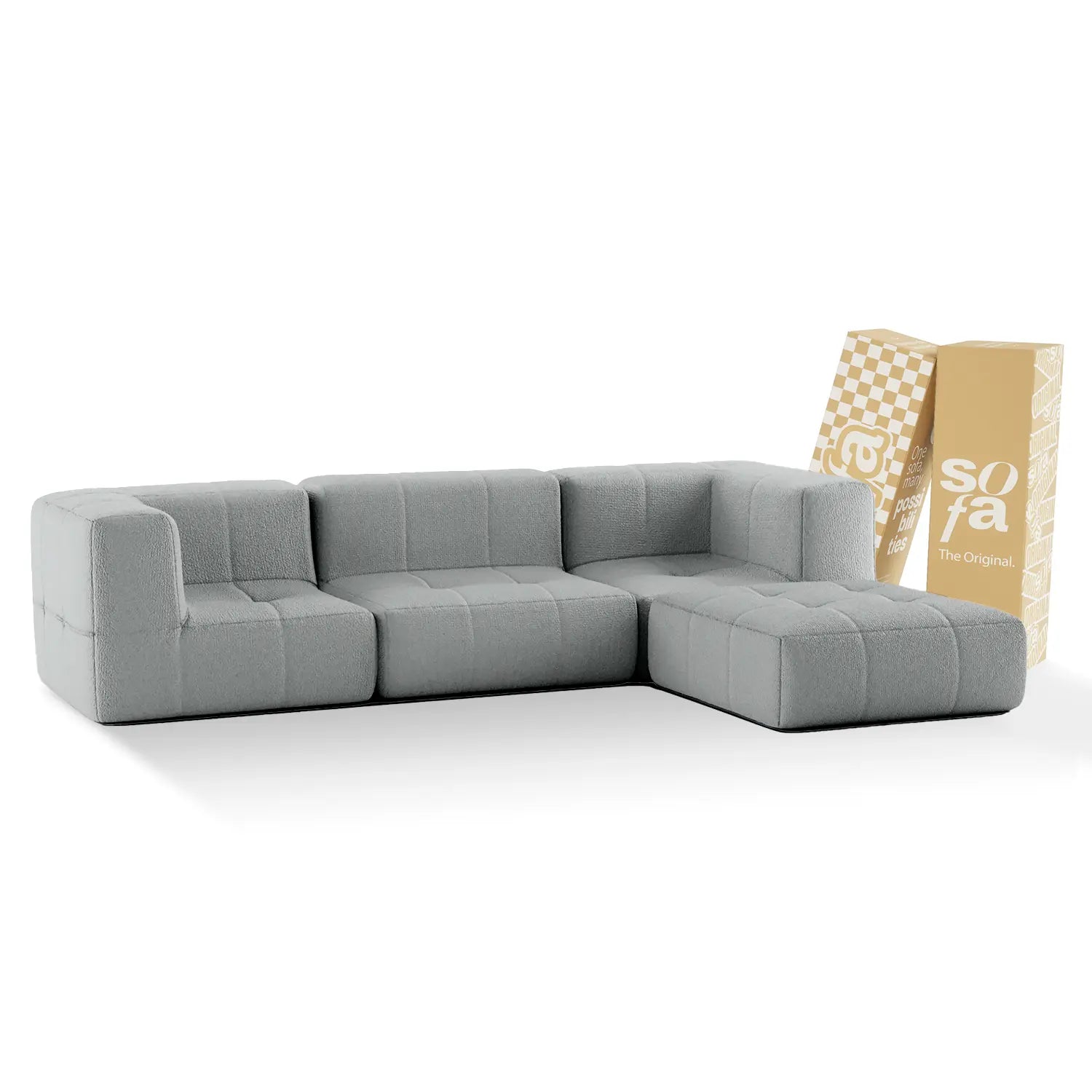 The Growing Sofa | 4-Piece Modular Sofa with 2 Corner Pieces, 1 Armless Chair, and 1 Ottoman - Gray