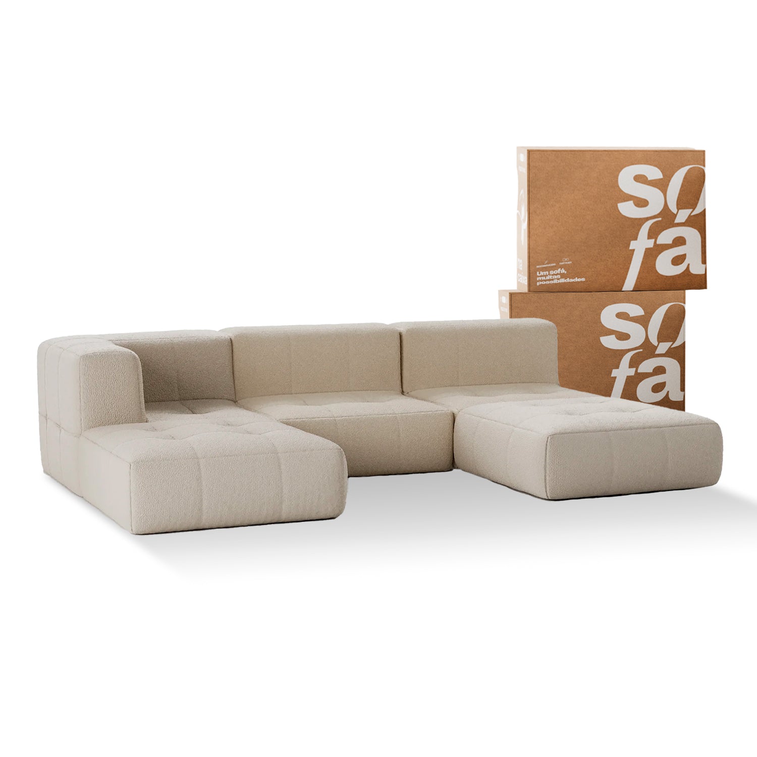 The Growing Sofa | 5-Piece Modular Sofa with 1 Corner Piece, 2 Armless Chairs, and 2 Ottomans - Linen