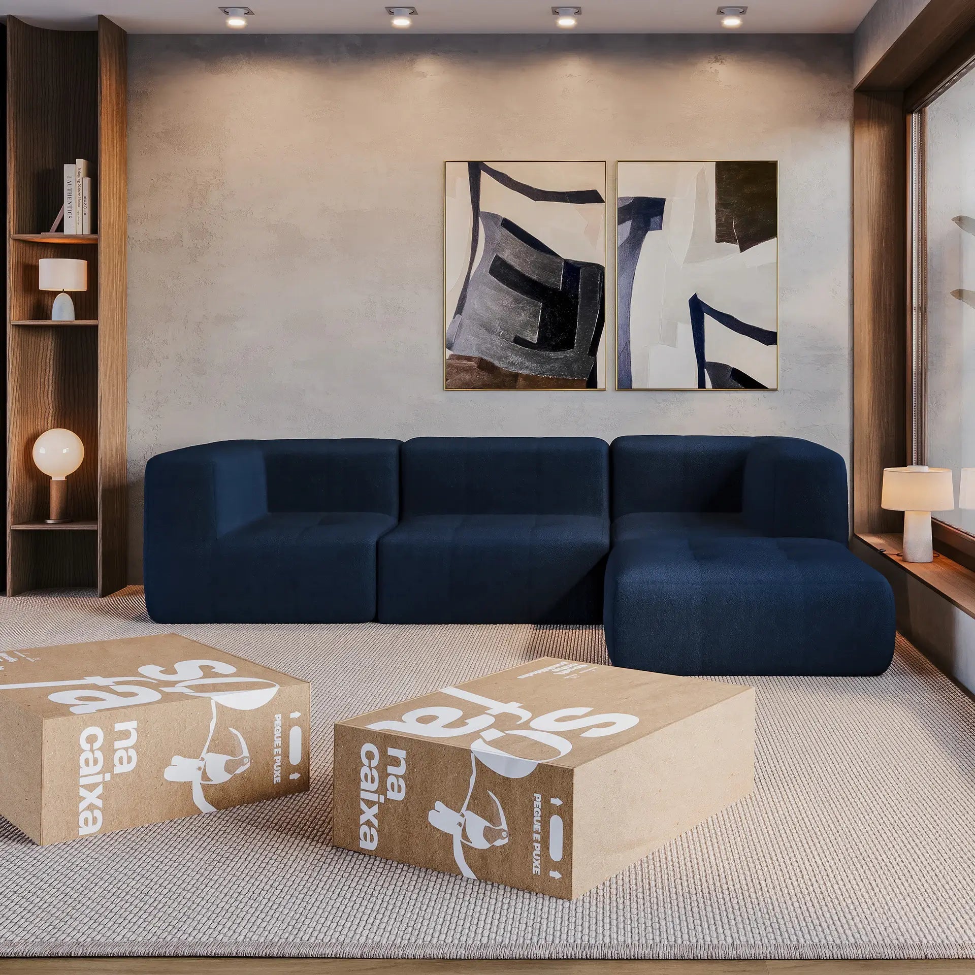The Growing Sofa | 4-Piece Modular Sofa with 2 Corner Pieces, 1 Armless Chair, and 1 Ottoman - Blue