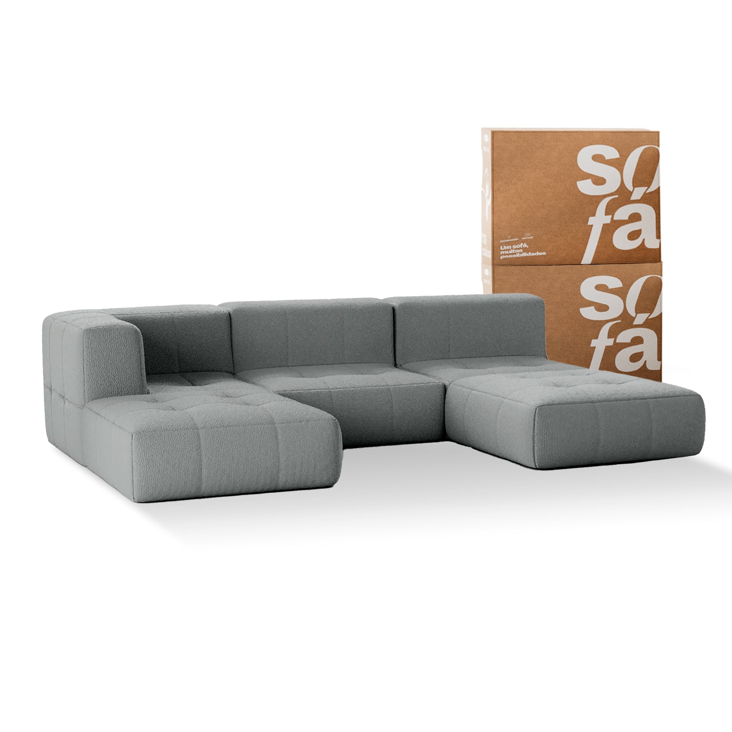 The Growing Sofa | 5-Piece Modular Sofa with 1 Corner Piece, 2 Armless Chairs, and 2 Ottomans - Gray