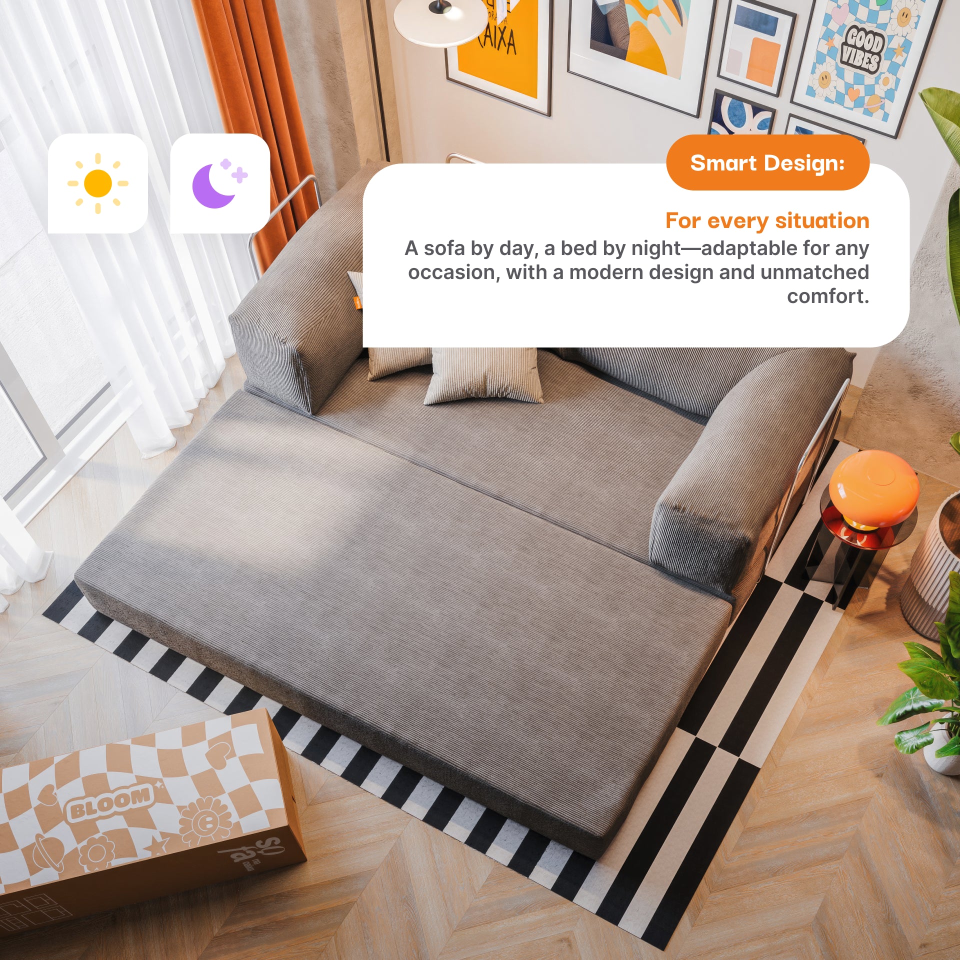 The Growing Sofa | Bloom Sofa Bed Corduroy - Gray