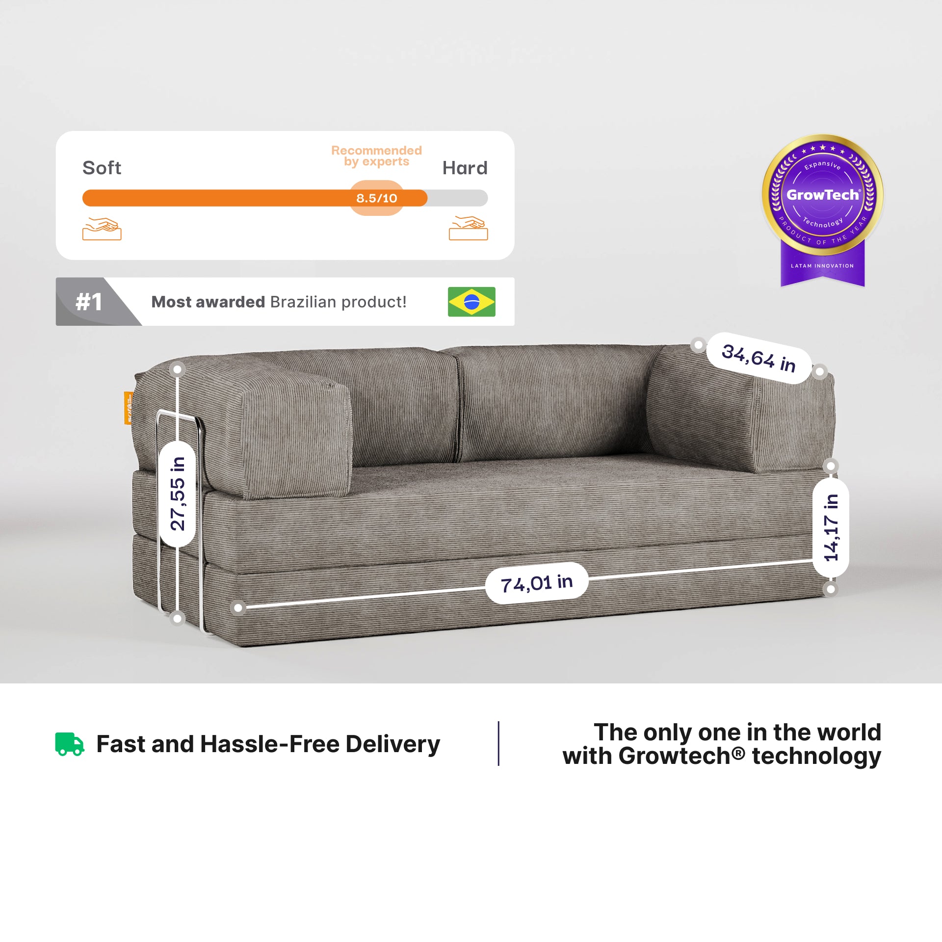 The Growing Sofa | Bloom Sofa Bed Corduroy - Gray