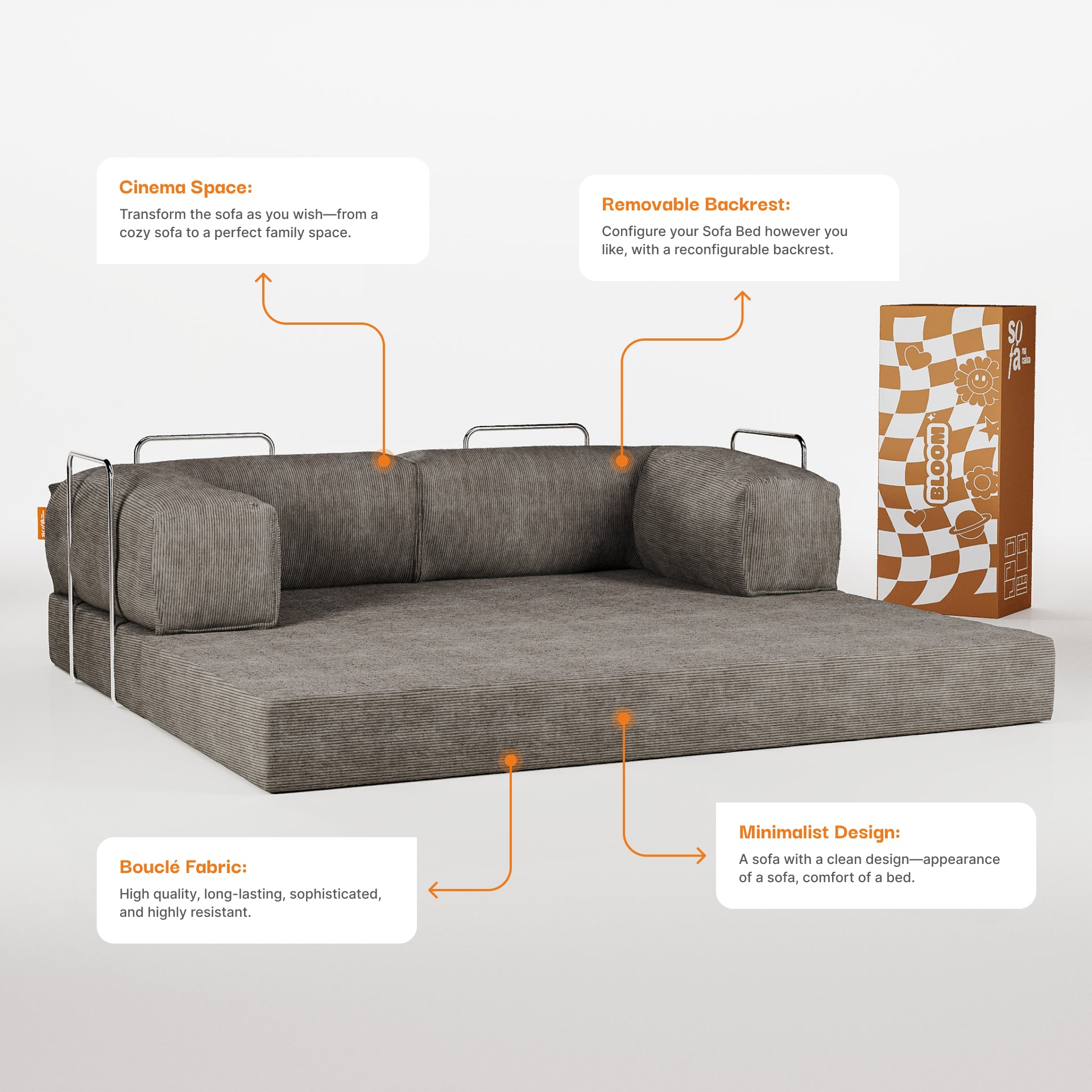 The Growing Sofa | Bloom Sofa Bed Corduroy - Gray