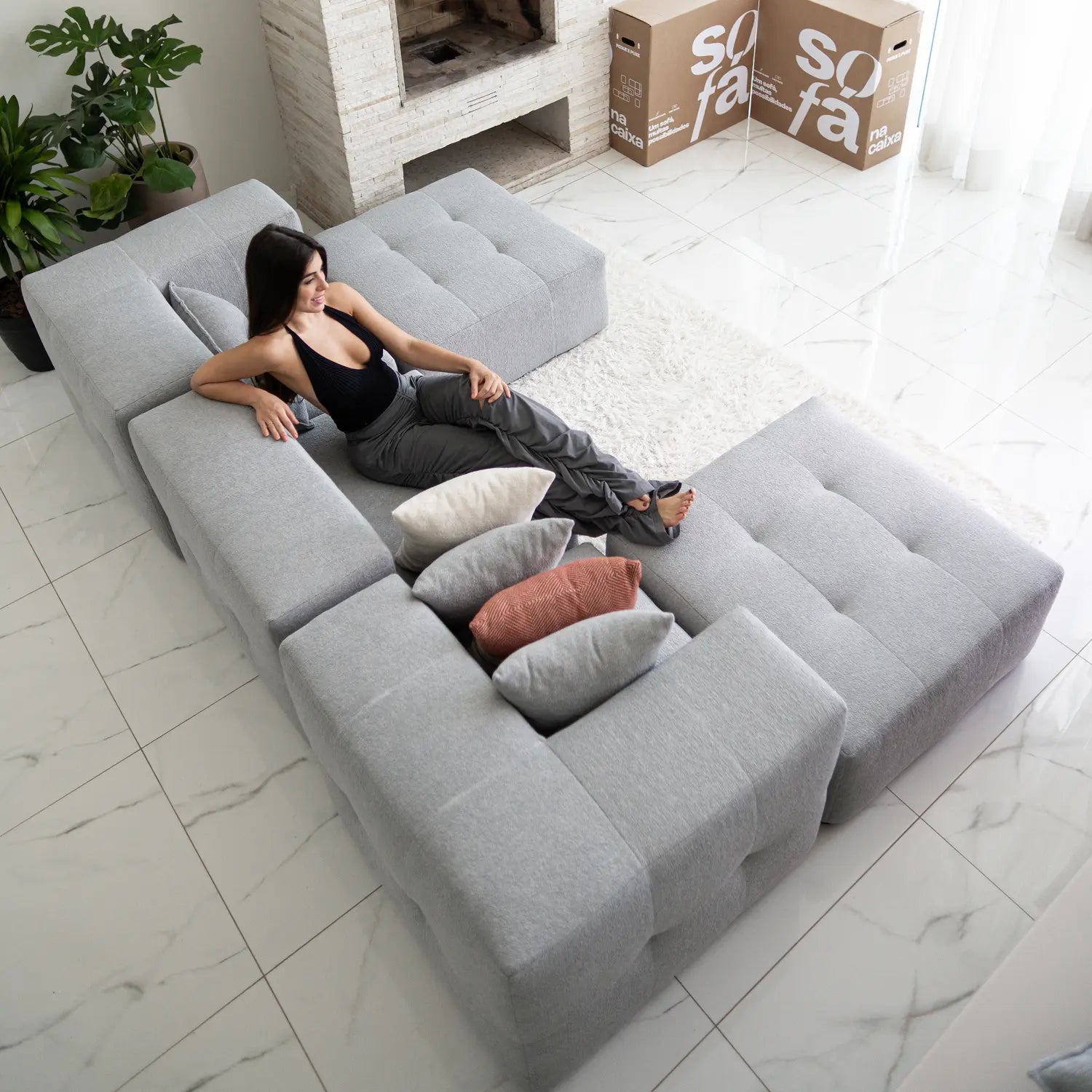 The Growing Sofa | 5-Piece Modular Sofa with 2 Corner Pieces, 2 Armless Chairs, and 1 Ottoman - Gray