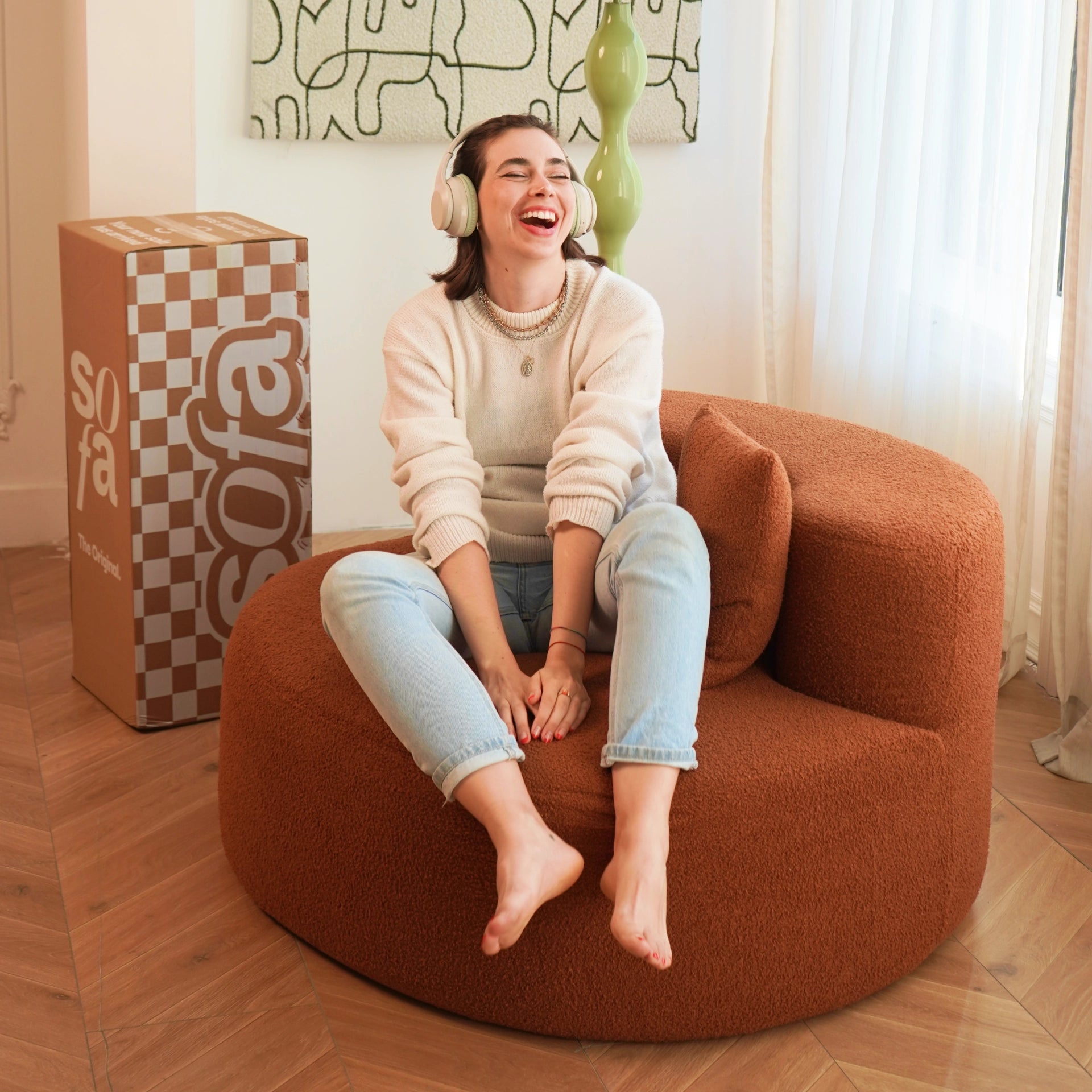 The growing sofa Dunne Chair in Boucle - Orange