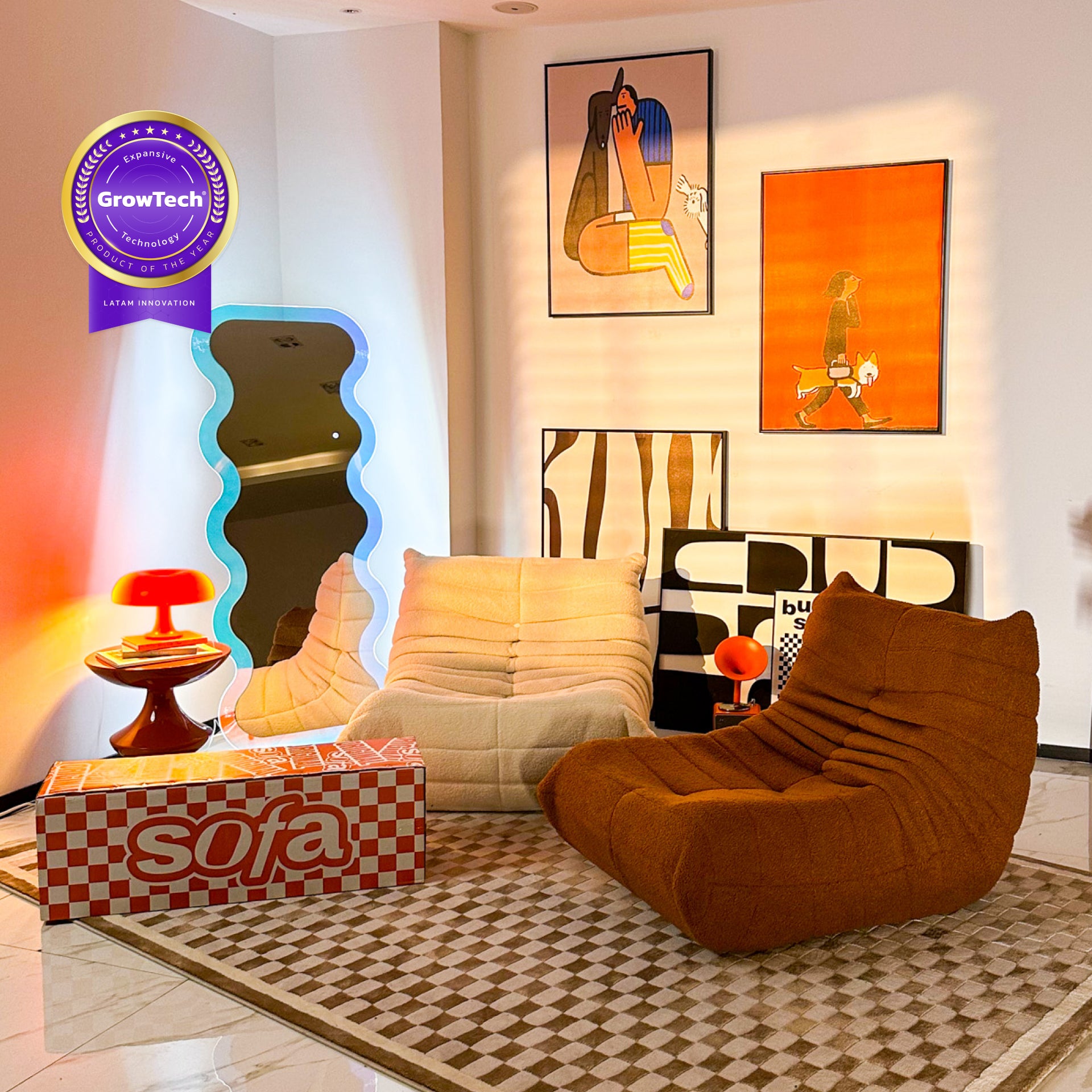 The growing sofa 1973 1 seat in Boucle - Orange