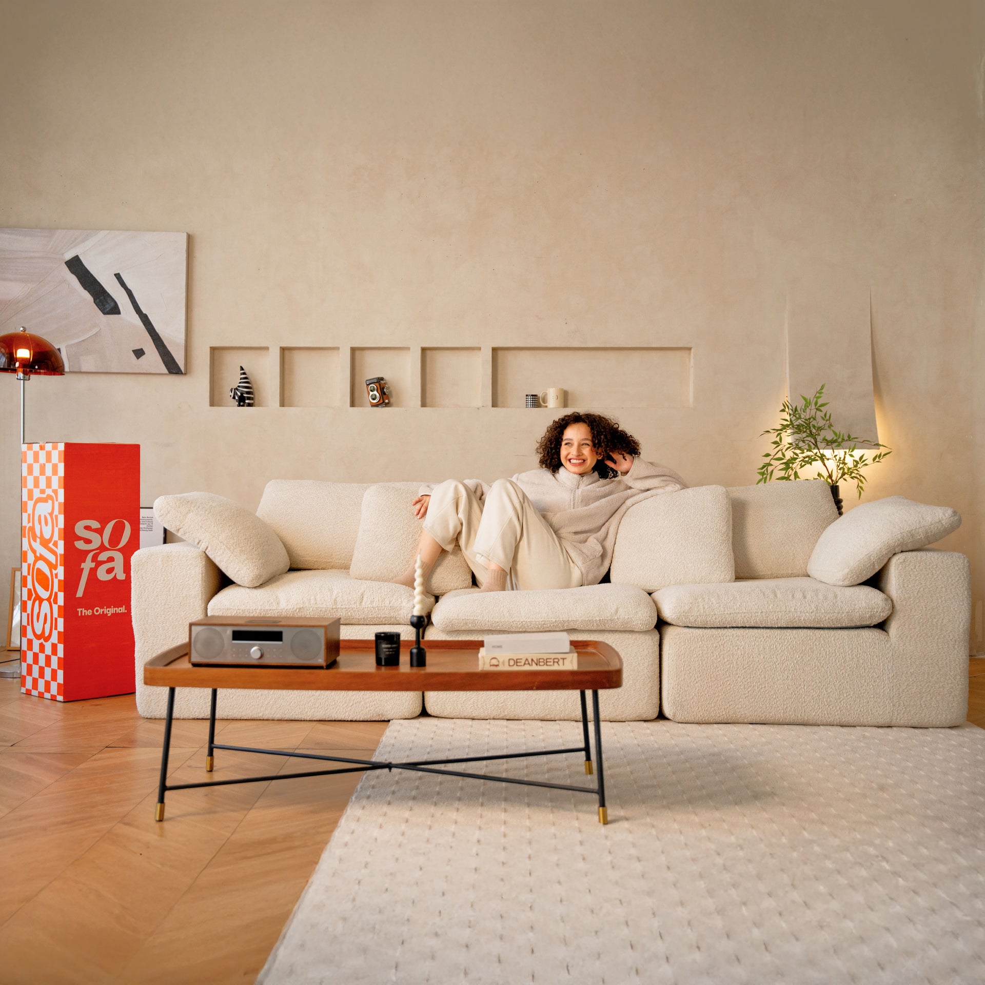 The growing sofa Siena 3 seats + 1  Chaise in Boucle - Linen