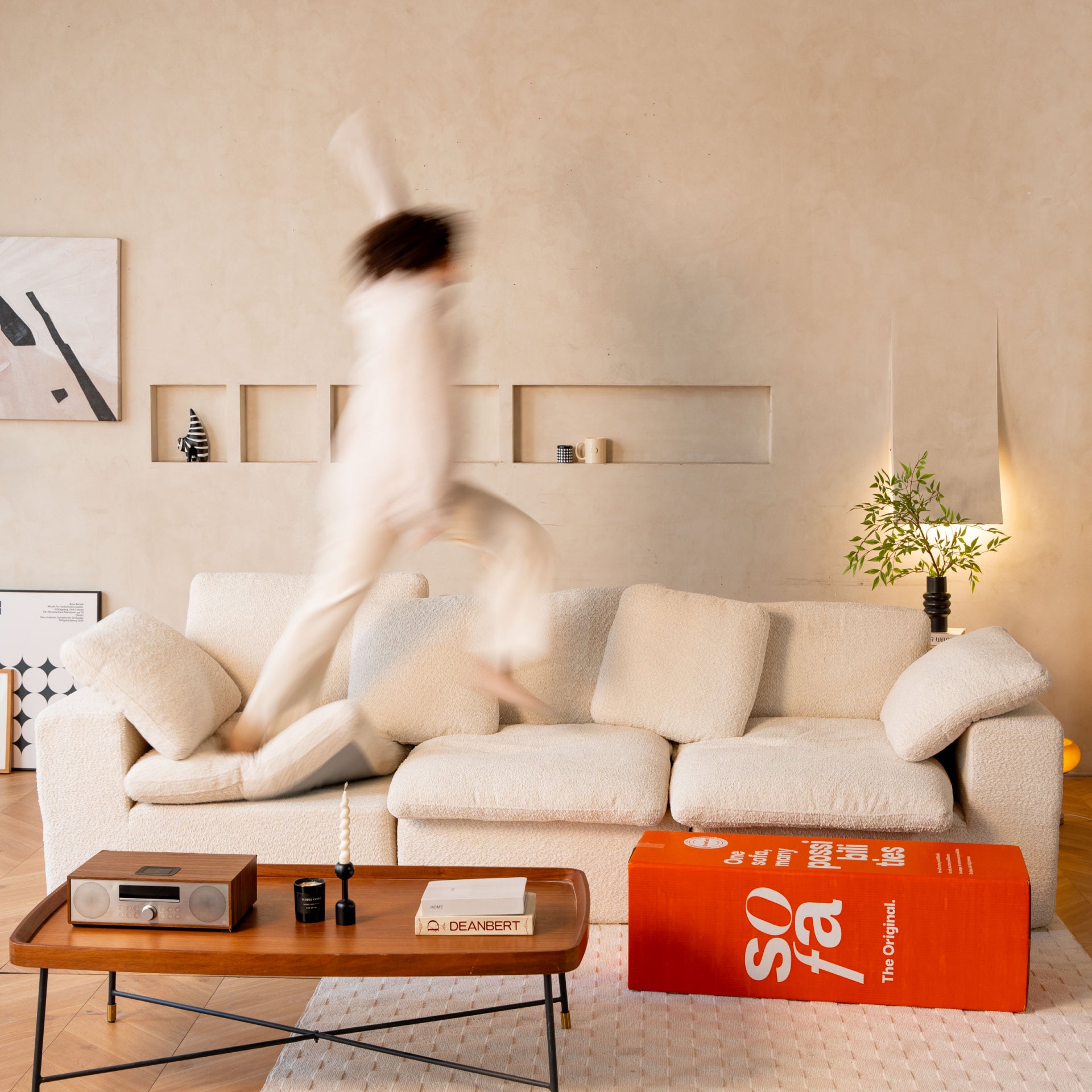 The growing sofa Siena 3 seats + 1  Chaise in Boucle - Linen