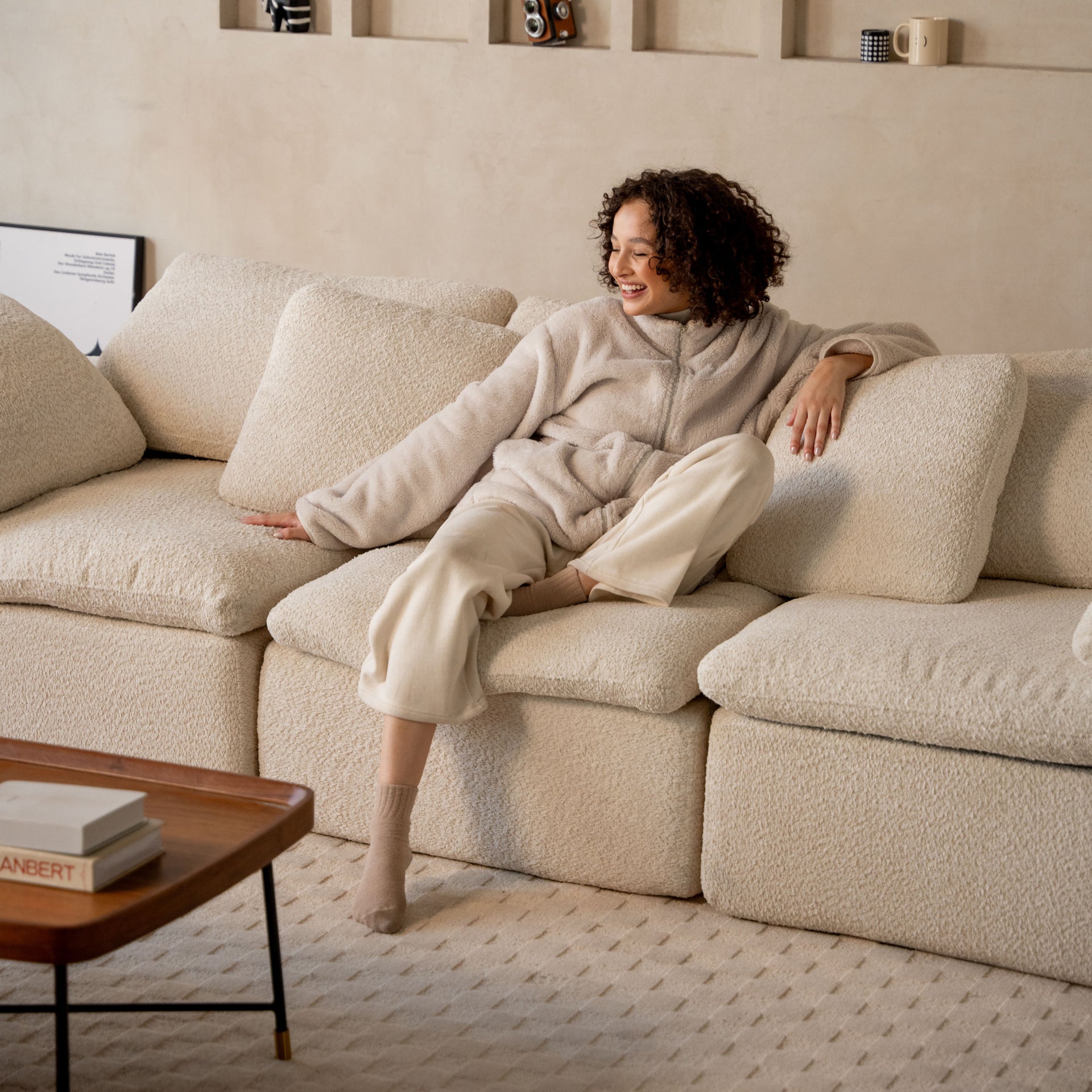 The growing sofa Siena 3 seats + 1  Chaise in Boucle - Linen