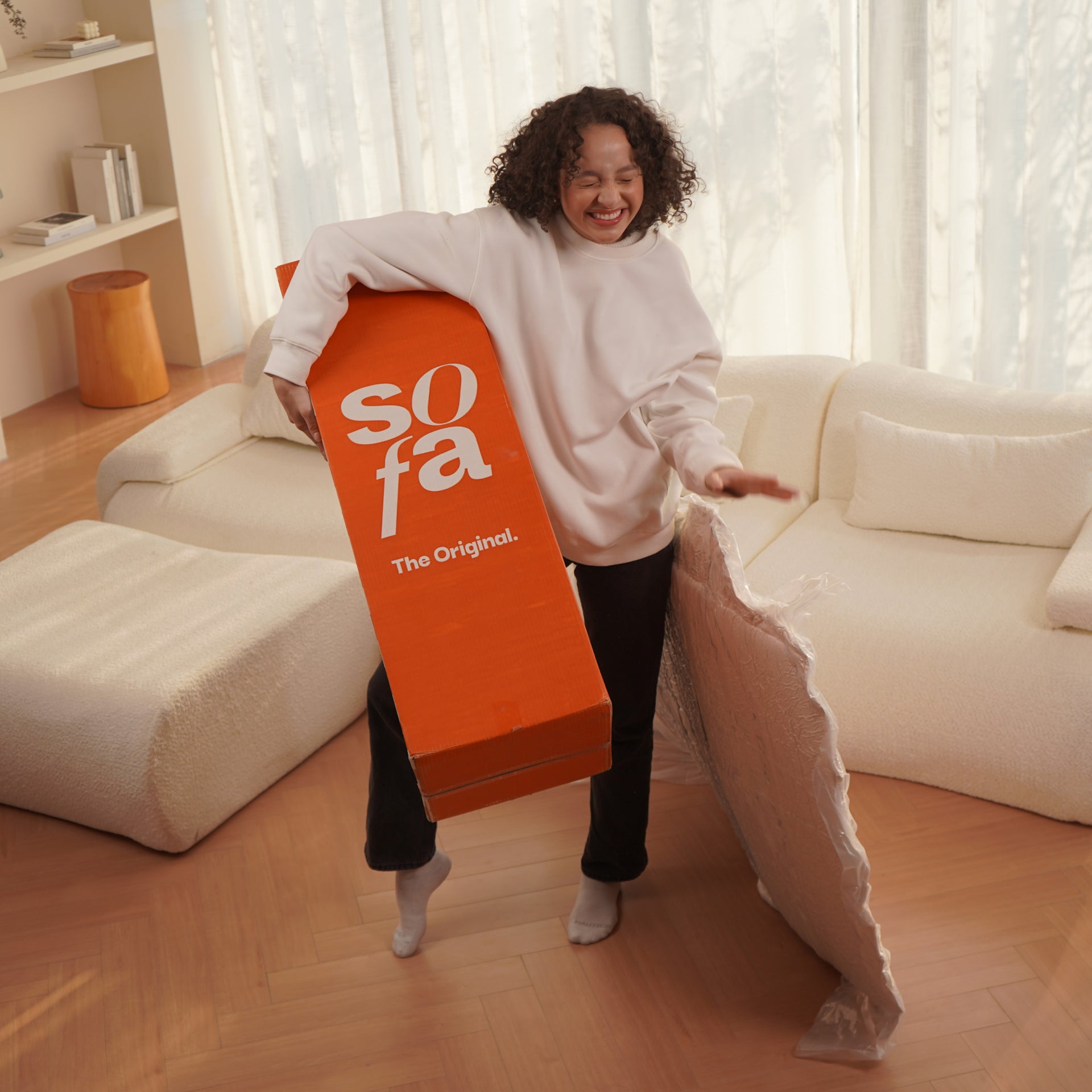 The growing sofa Horizon in Boucle - Linen