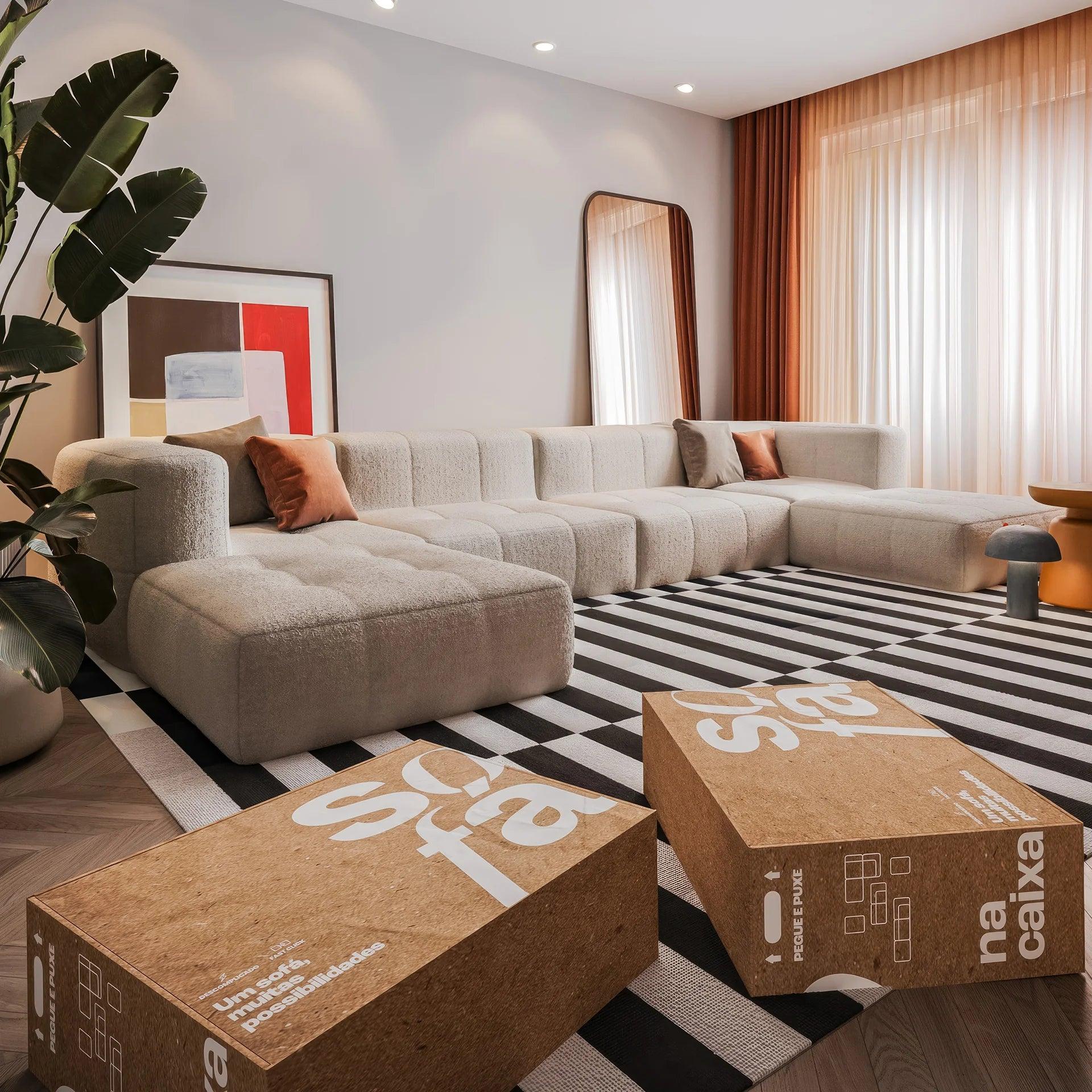 The Growing Sofa | 6-Piece Modular Sofa with 2 Corner Pieces, 2 Armless Chairs, and 2 Ottomans - Gray