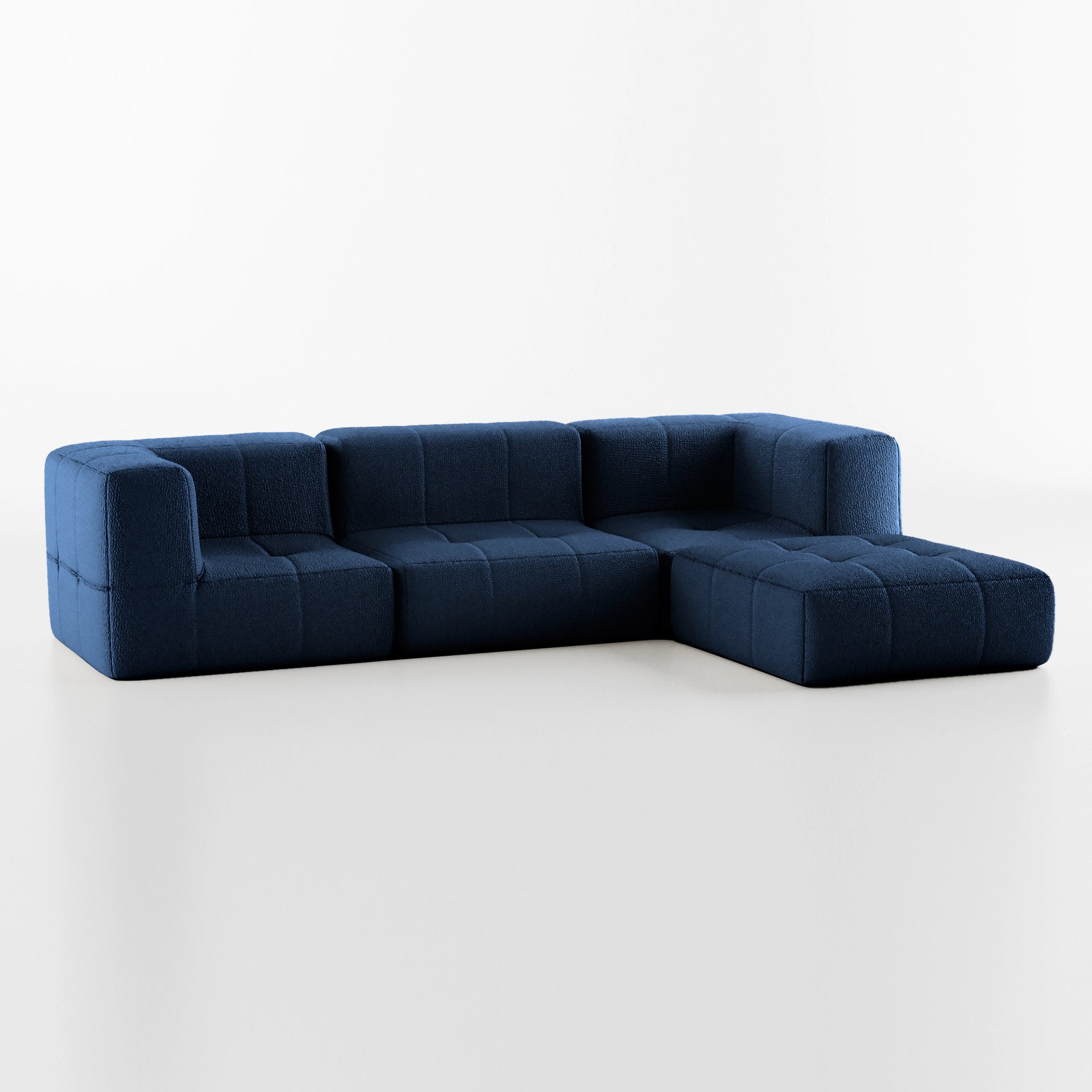 The growing sofa modular 3-Seater in Bouclé 2 Arm with Chaise - Blue