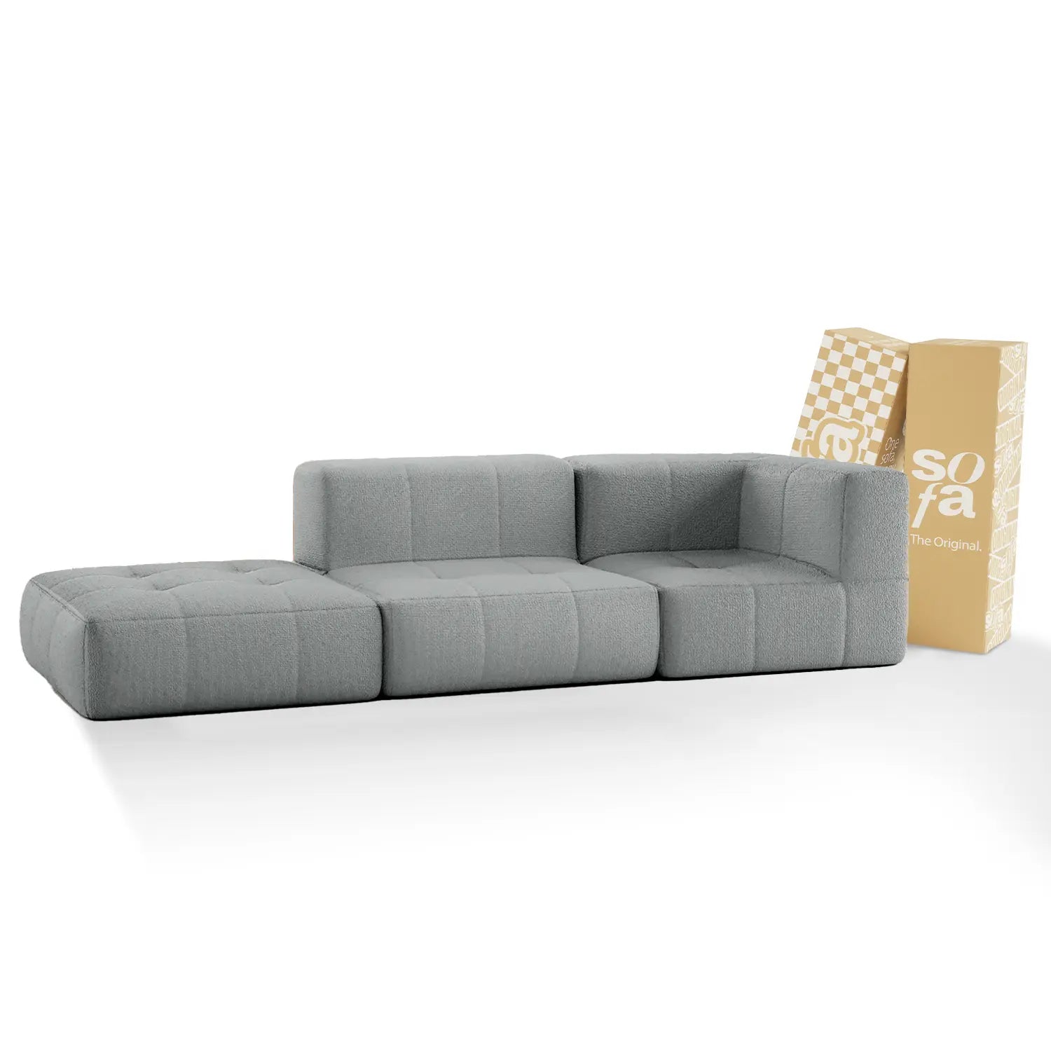 The growing sofa modular 2-Seater in Bouclé 1 Arm with Chaise - Gray