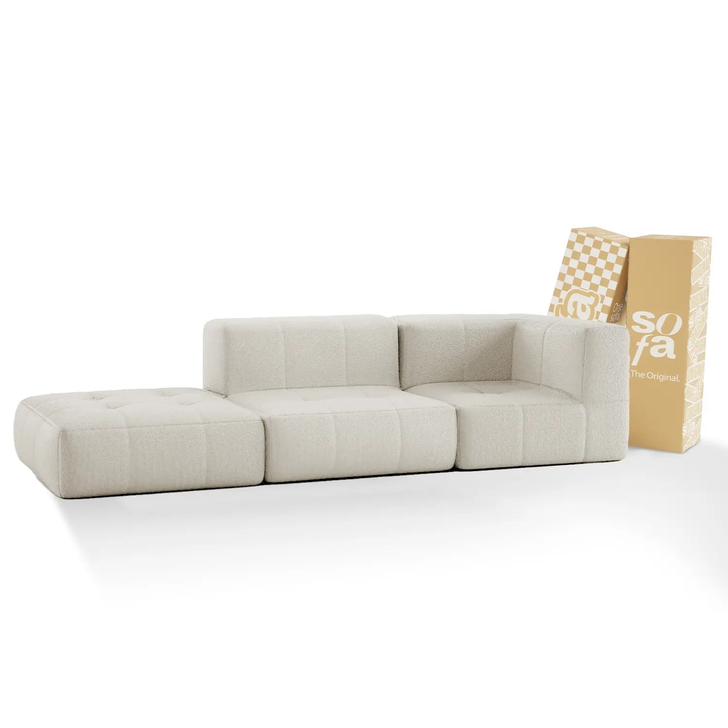 The growing sofa modular 2-Seater in Bouclé 1 Arm with Chaise - Linen