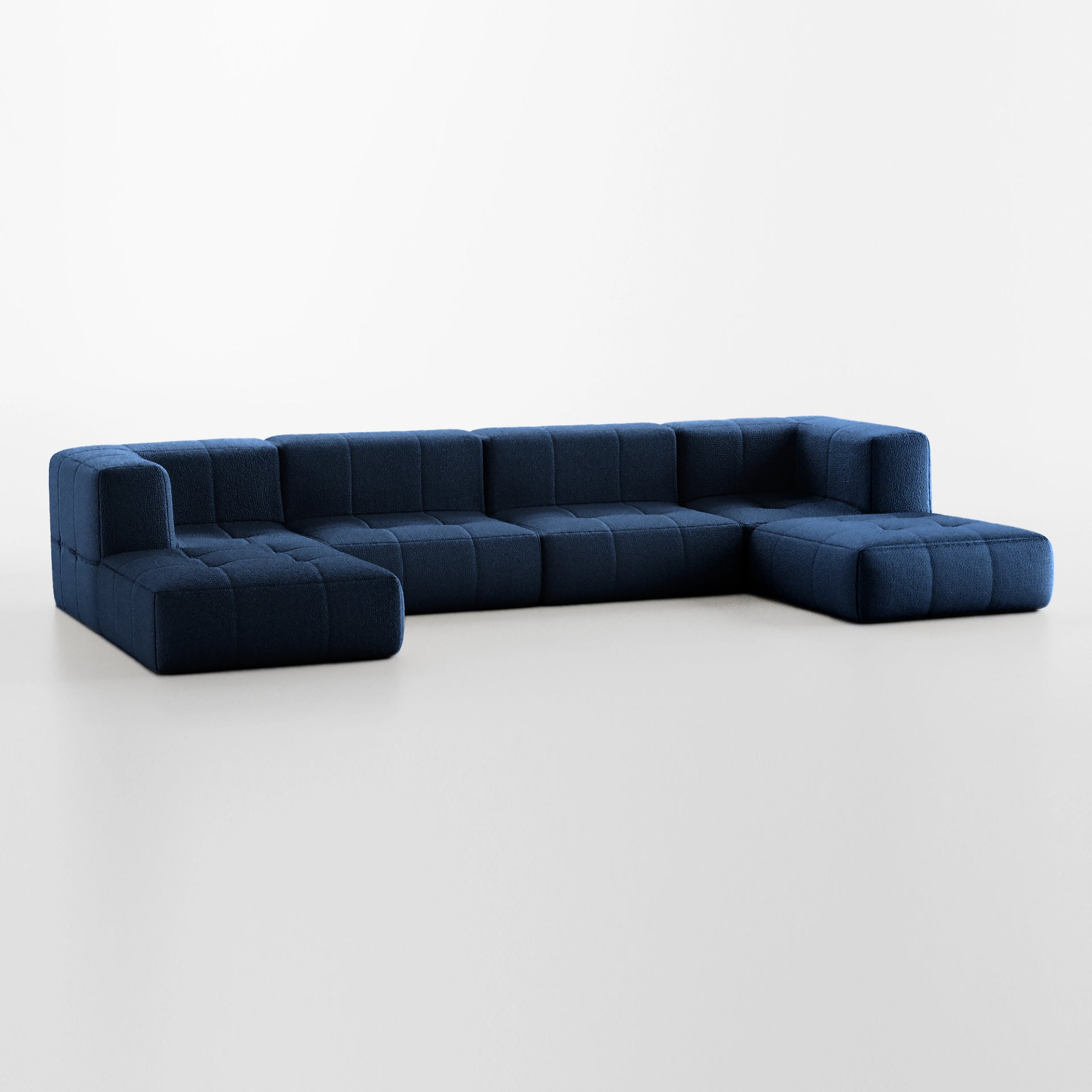 The Growing Sofa Modular, 6-Seater in Bouclé with 2 Arms and 2 Chaises - Blue