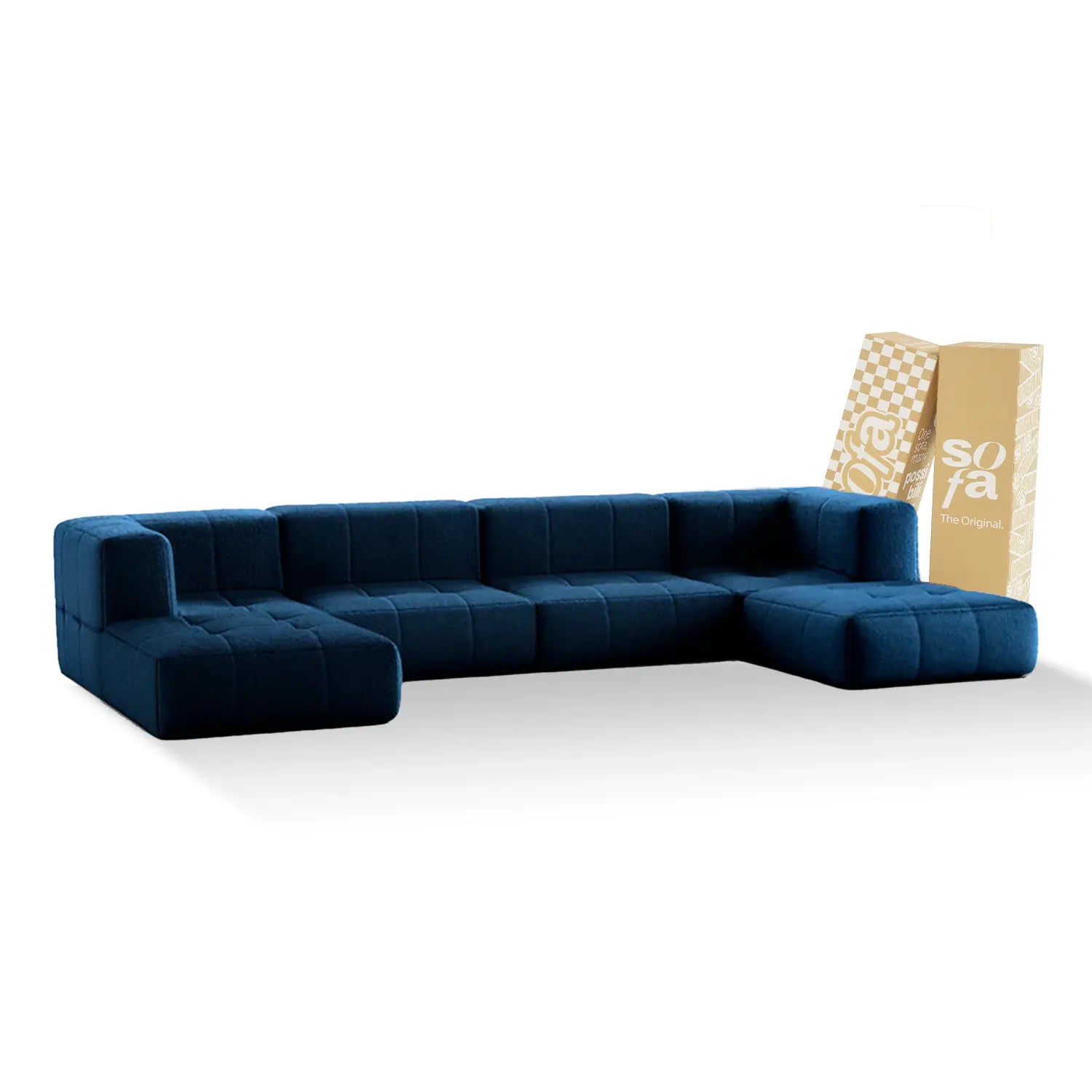 The Growing Sofa Modular, 6-Seater in Bouclé with 2 Arms and 2 Chaises - Blue