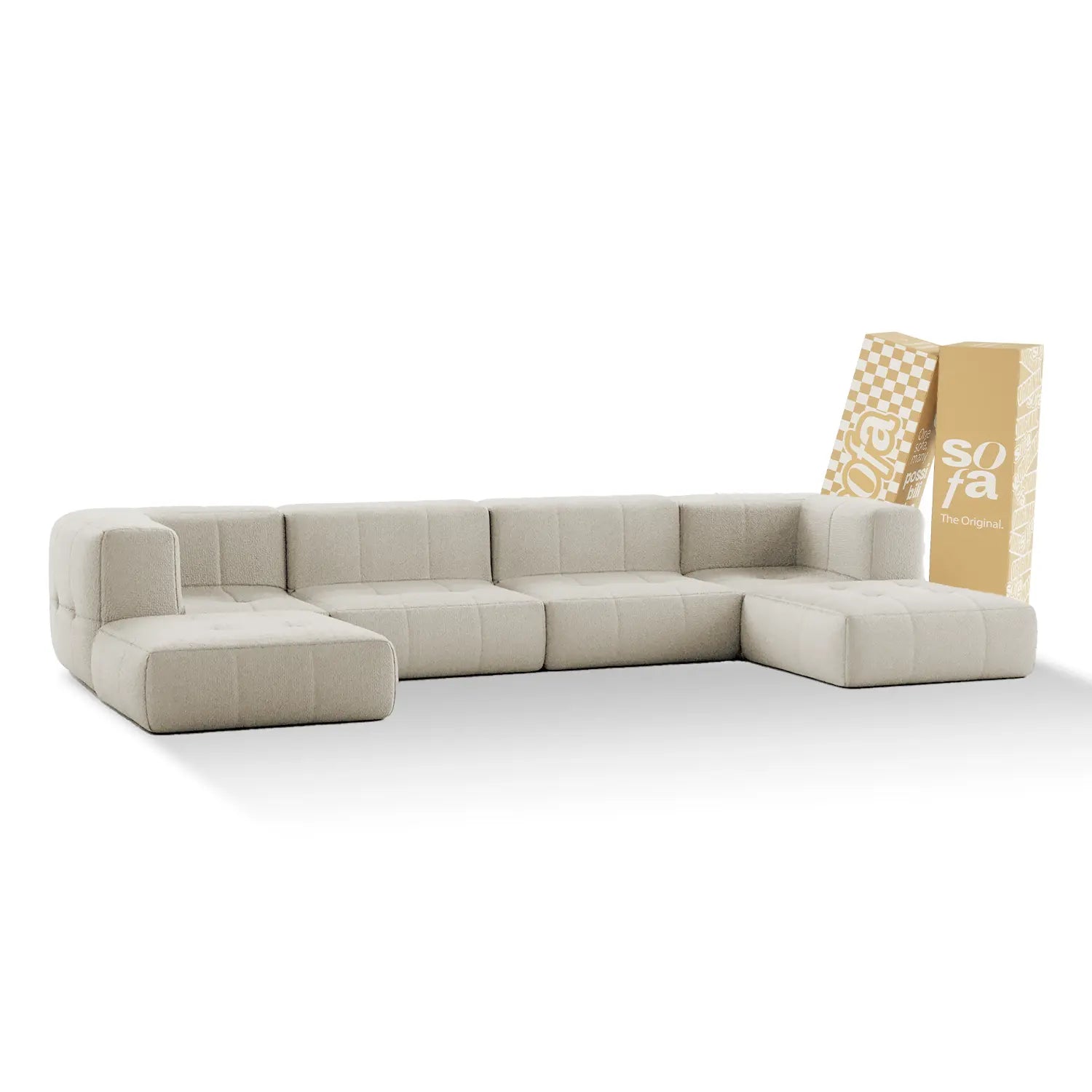 The Growing Sofa Modular, 6-Seater in Bouclé with 2 Arms and 2 Chaises - Linen