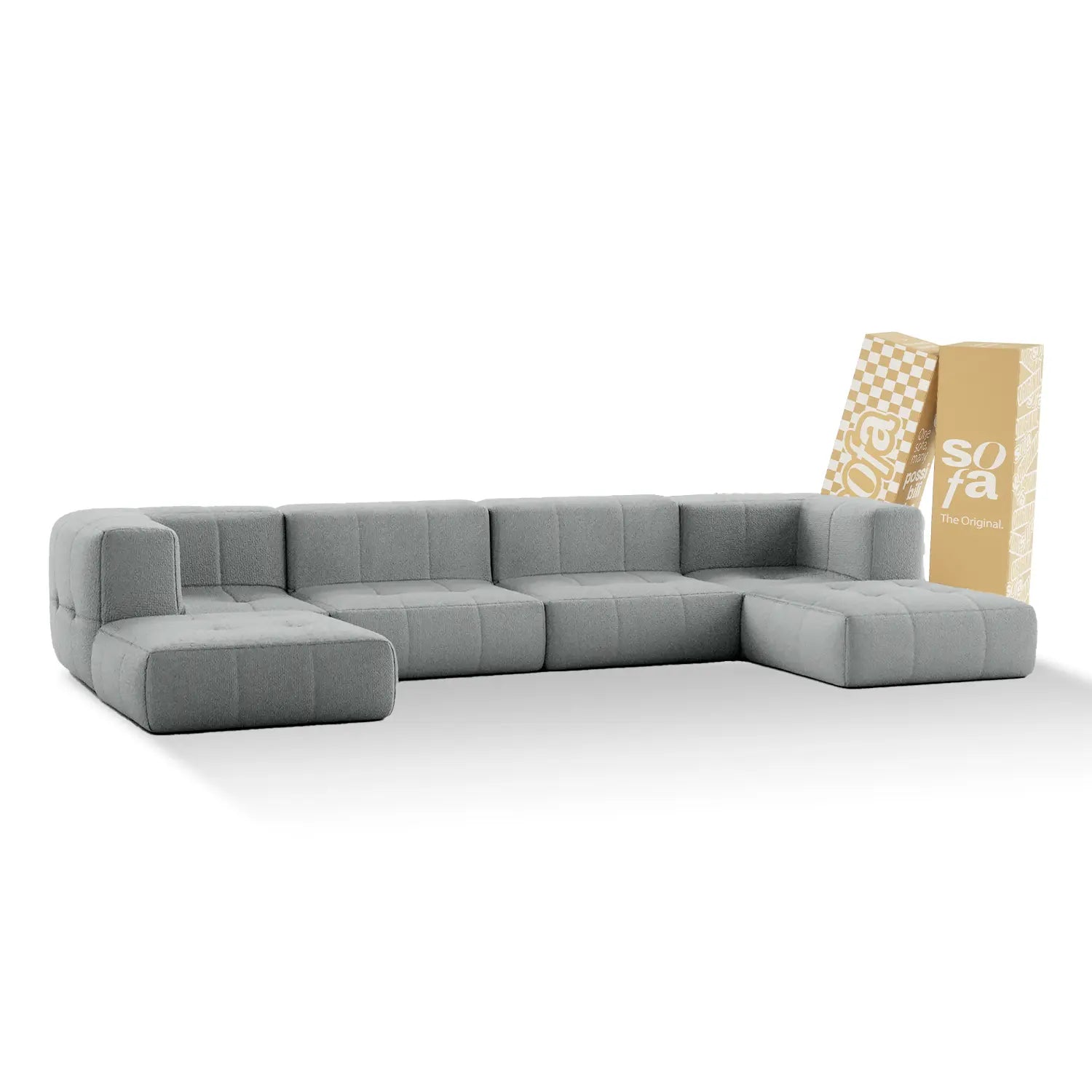 The Growing Sofa Modular, 6-Seater in Bouclé with 2 Arms and 2 Chaises - Gray