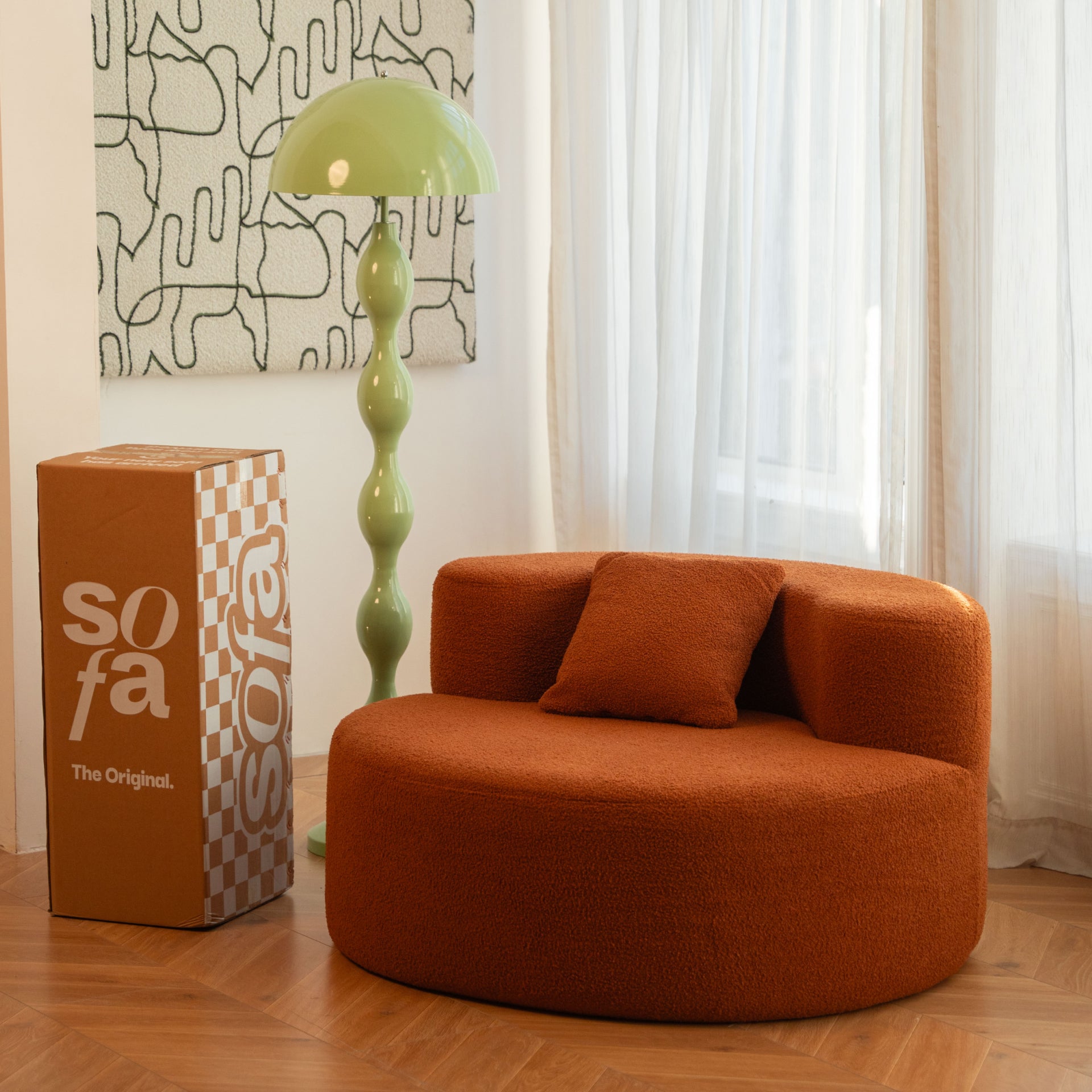 The growing sofa Dunne Chair in Boucle - Orange