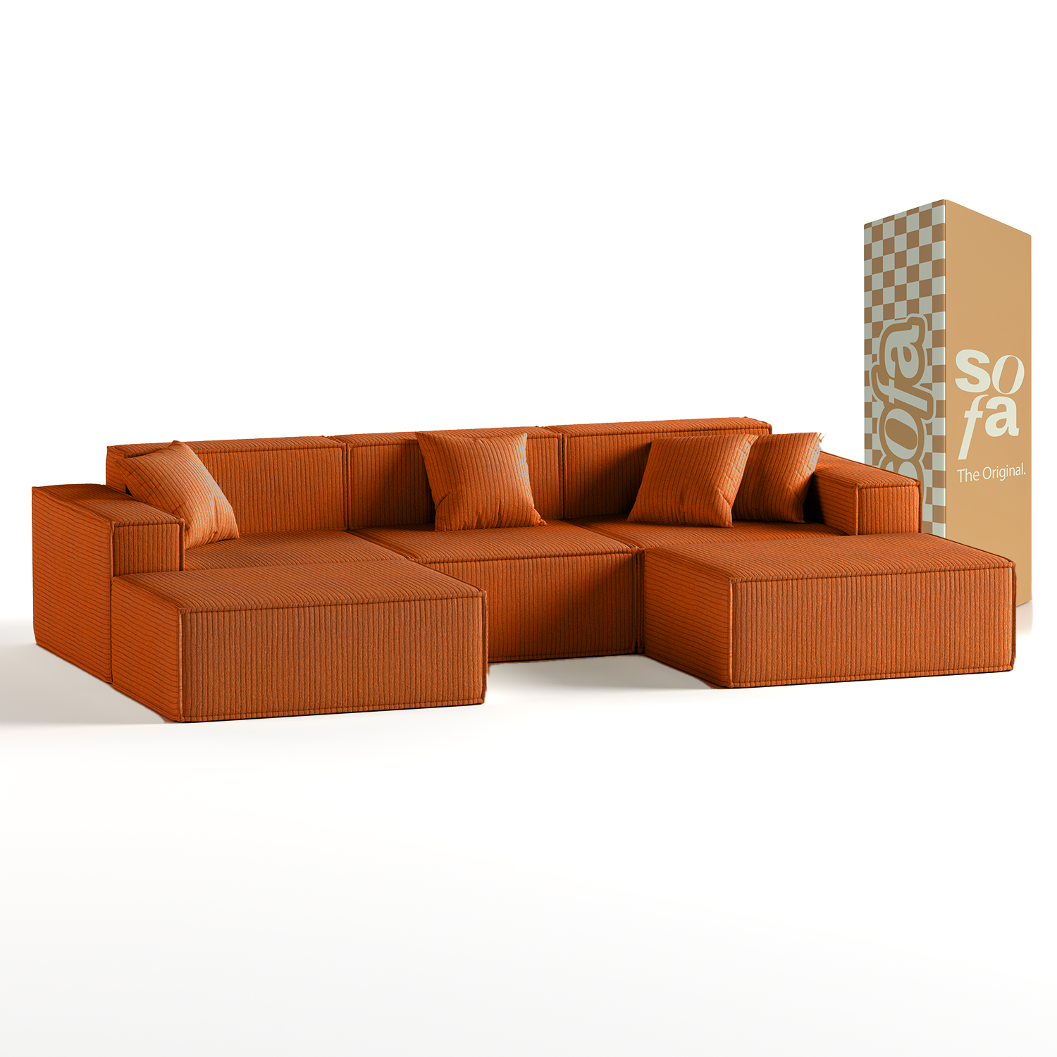 The growing sofa Pelion 3 seats + 2 chaises in Boucle - Orange