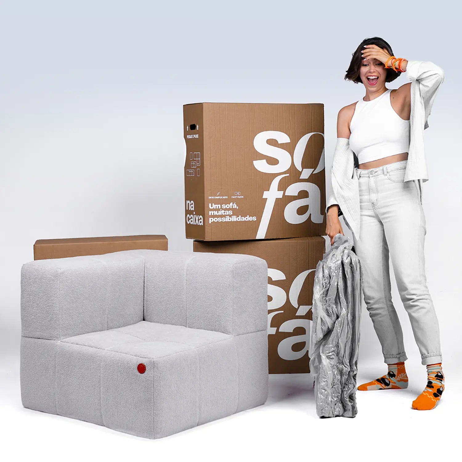 The Growing Sofa | 4-Piece Modular Sofa with 3 Armless Chairs and 1 Ottoman - Gray