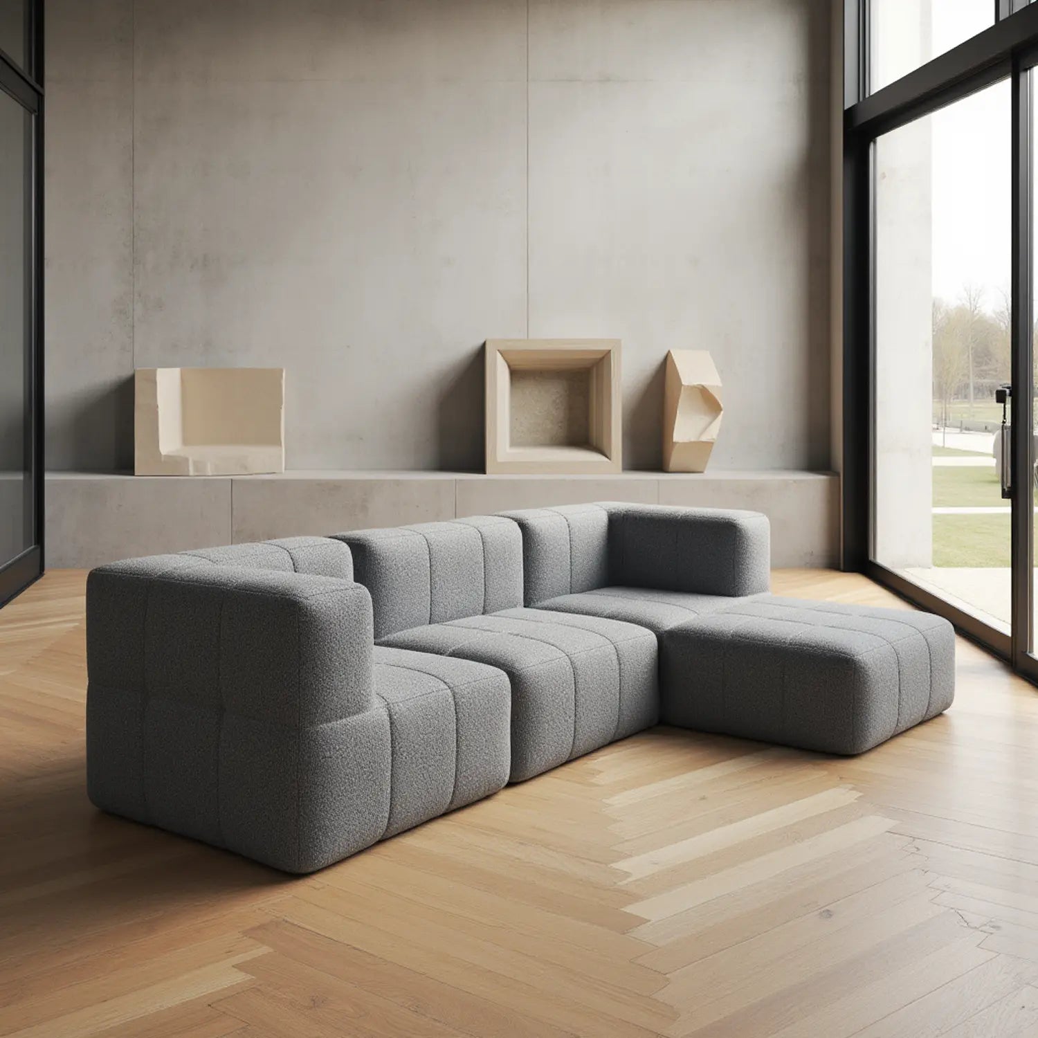 The Growing Sofa | 5-Piece Modular Sofa with 1 Corner Piece, 2 Armless Chairs, and 2 Ottomans - Gray