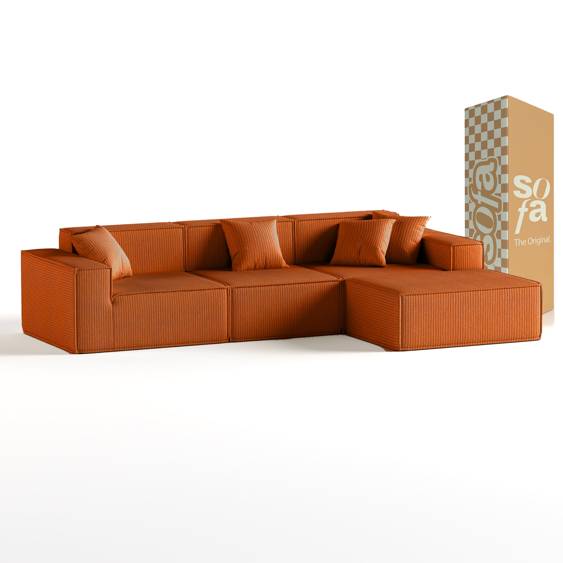 The growing sofa Pelion 3 seats + 1 chaises in Boucle - Orange