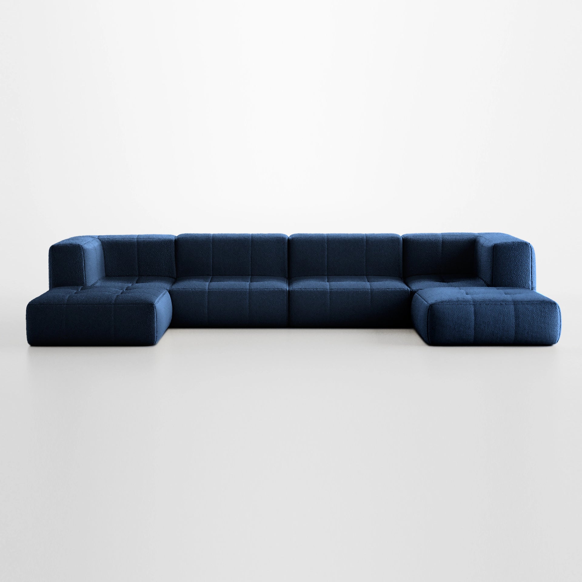 The Growing Sofa Modular, 6-Seater in Bouclé with 2 Arms and 2 Chaises - Blue