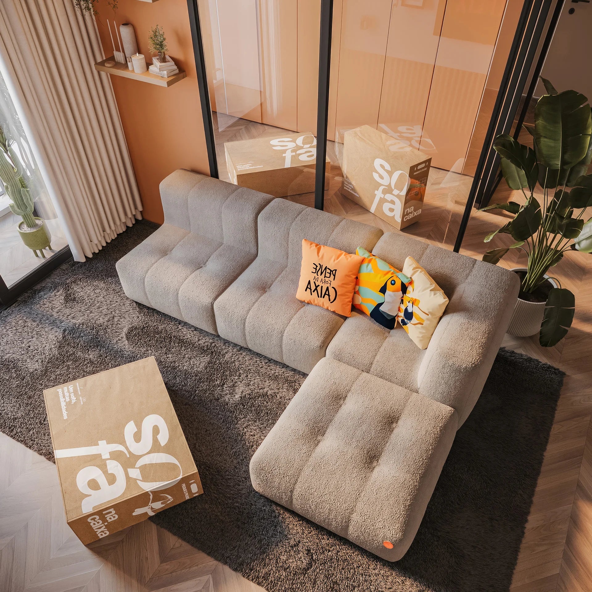 The Growing Sofa | 4-Piece Modular Sofa with 2 Corner Pieces, 1 Armless Chair, and 1 Ottoman - Linen