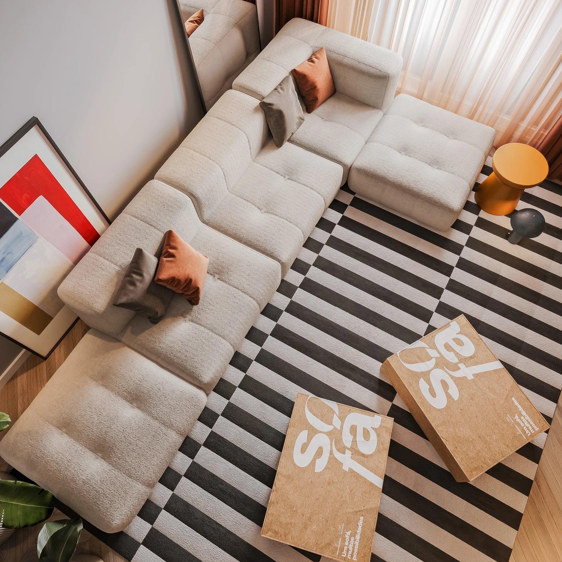 The Growing Sofa | 4-Piece Modular Sofa with 2 Corner Pieces, 1 Armless Chair, and 1 Ottoman - Linen